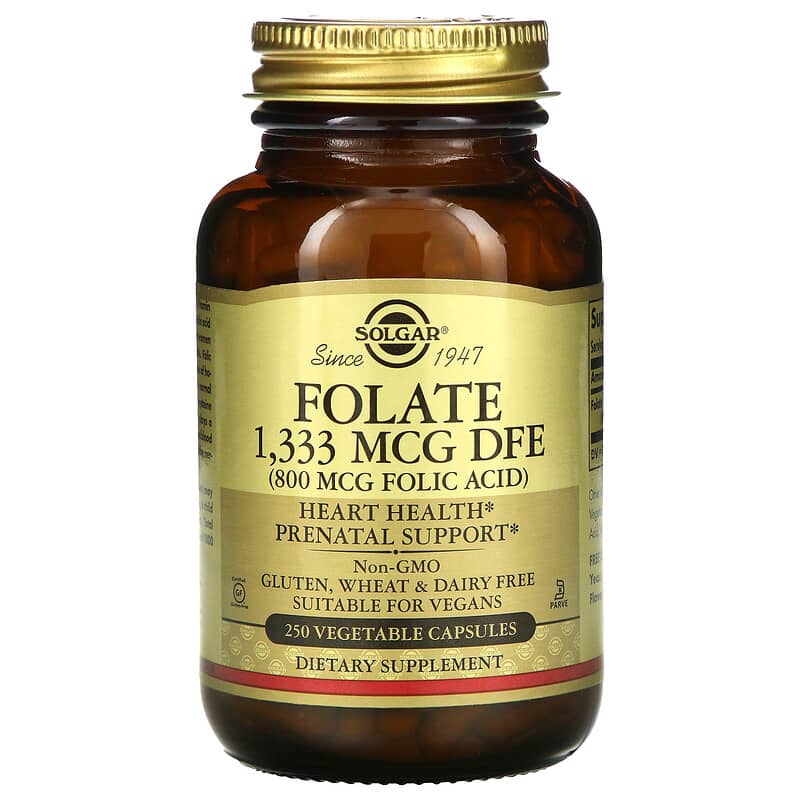 Фолиевая кислота Solgar Folate 1333 mcg DFE (Folic Acid 800 mcg) 250 Veg Caps