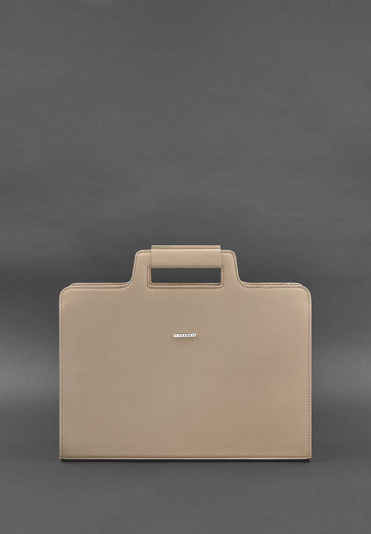 Жіноча шкіряна сумка для ноутбука і документів світло-бежева BlankNote