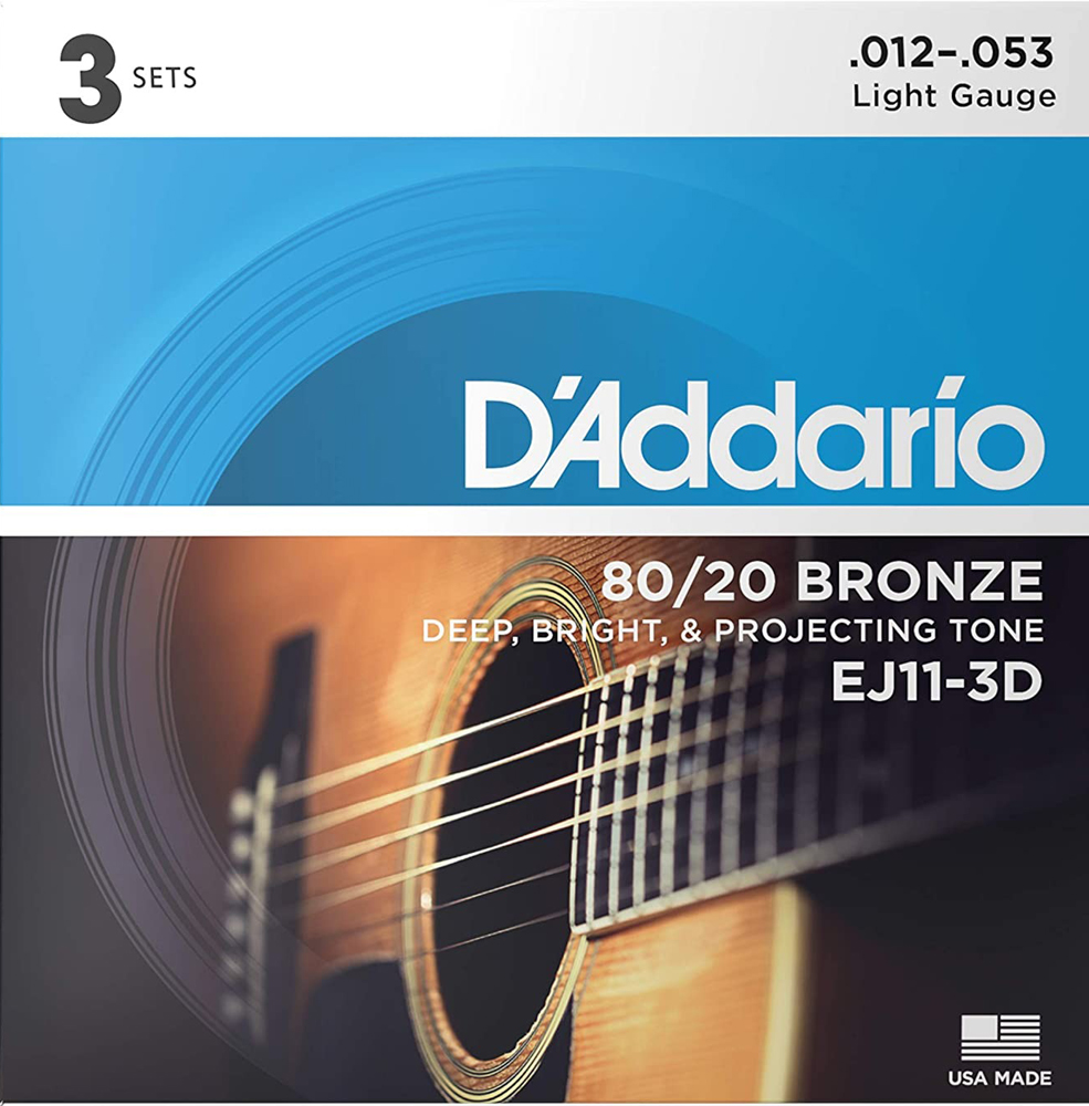 Струни для акустичної гітари 3 Sets D'Addario EJ11-3D 80/20 Bronze Light Acoustic Guitar Strings 12/53
