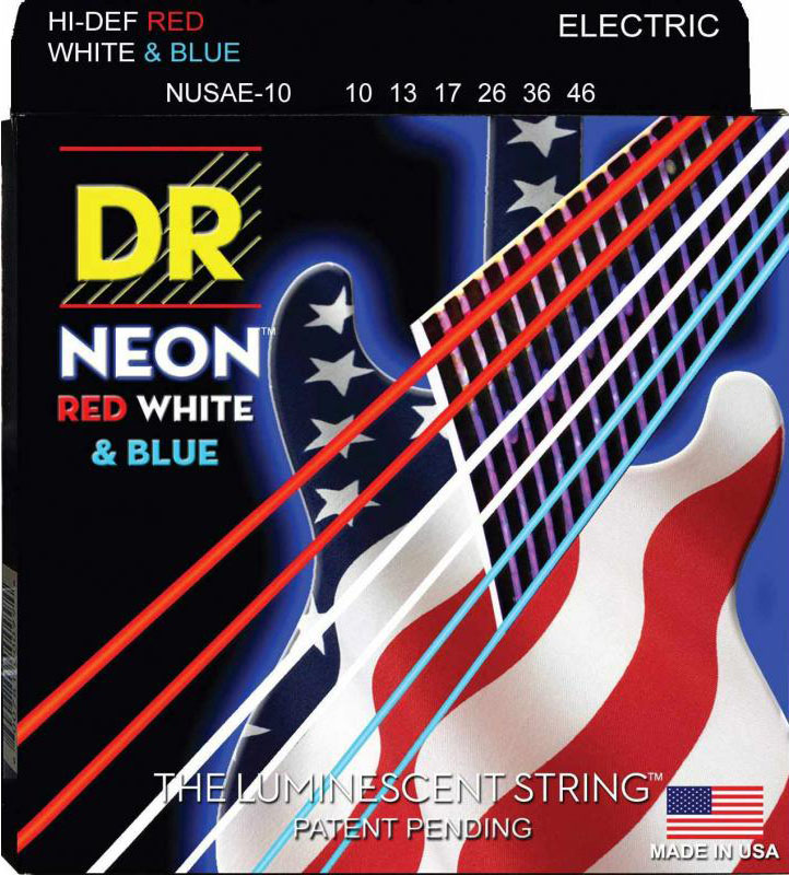 Струни для електрогітари 6 шт DR NUSAE-10 Hi-Def Neon Red White K3 Coated Medium Electric Guitar Strings 10/46