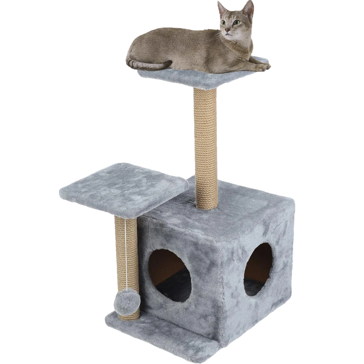 Будиночок-кігтеточка з полицею Мяус Маша для кішки 46х36х80 см Сірий (РК-05-43)