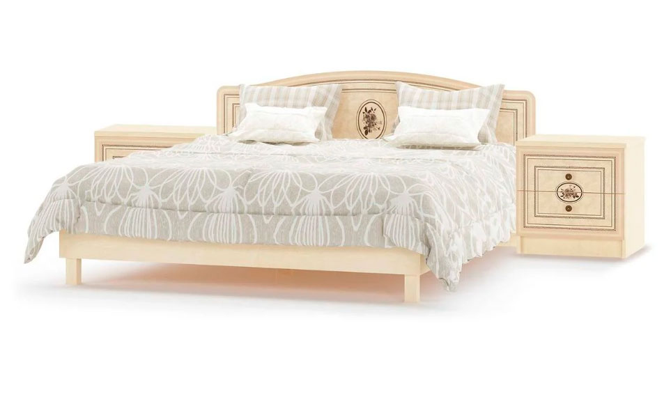 Кровать двуспальная с 2-мя тумбочками Мебель Сервис Флорис 160х200 см Клен с ламелями