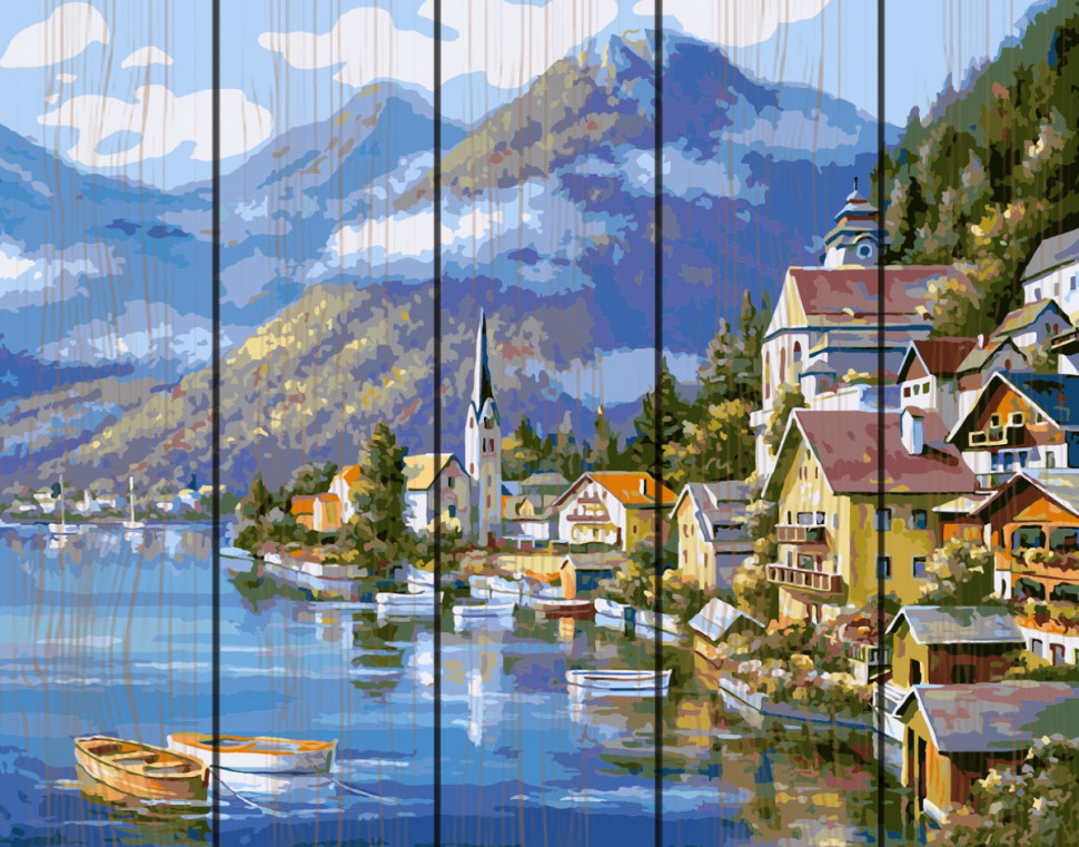 Картина за номерами Rainbow Art на дерев'яному панно "Живописна Австрія" 40х50см GXT6936-RA