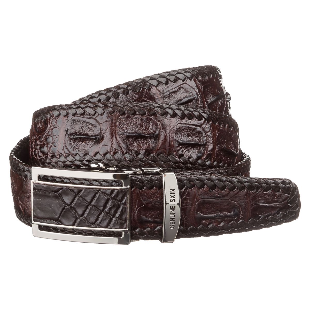 Ремінь-автомат CROCODILE LEATHER 18171 з натуральної шкіри крокодила Коричневий, Коричневий