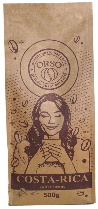 Свіжообсмажена кава у зернах моносорт Orso Costa-Rica 100 % Арабіка 8 шт х 500 г