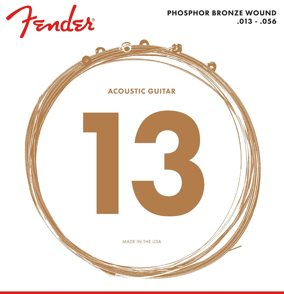 Струны для акустической гитары 6 шт Fender 60M Phosphor Bronze Acoustic Guitar Strings 13/56