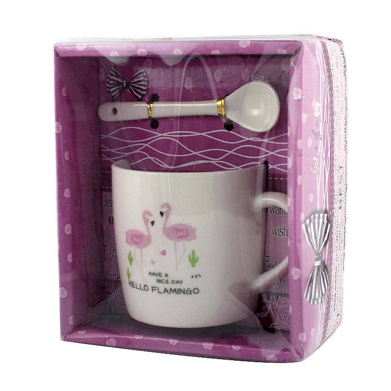 Чашка з ложечкою в подарунковій упаковці Flamingo Білий (36-132079)