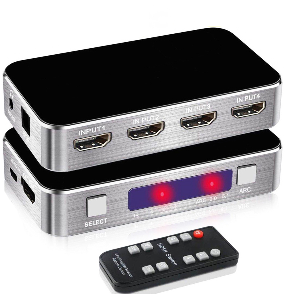 HDMI комутатор світч Addap HVS-04 4К з підтримкою ARC на 4 порти Silver