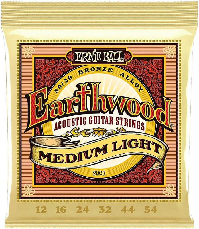 Струни для акустичної гітари 6 шт Ernie Ball 2003 Earthwood Acoustic 80/20 Bronze Medium Light 12/54