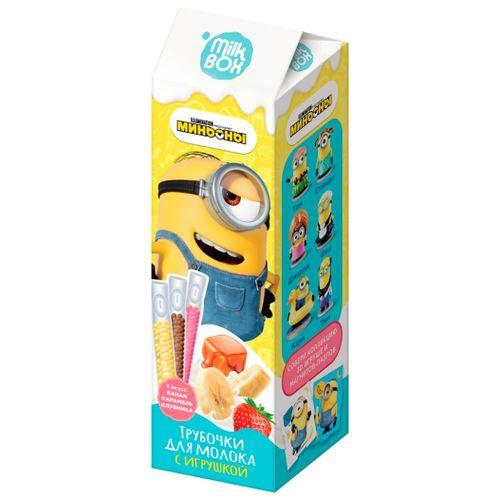 Міньйони Трубочки для молока + Іграшка MILK BOX банан, полуниця, карамель, 18г миньоны